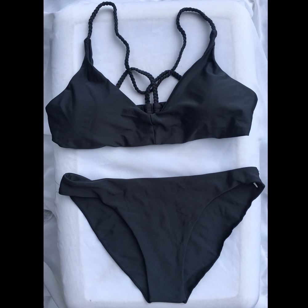 2 piece crossed strapped grey bikini set